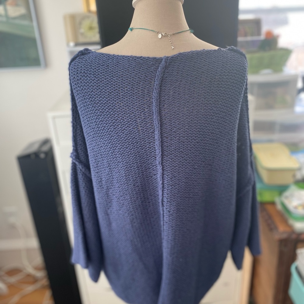Aerie Boatneck Sweater Generous M Denim Blue Cotton Blend Open Weave NWOT - Picture 4 of 8